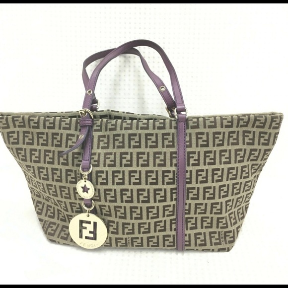 Authentic FENDI ZUCCHINO Canvas Leather Purple Shoulder Bag - Picture 5 of 14